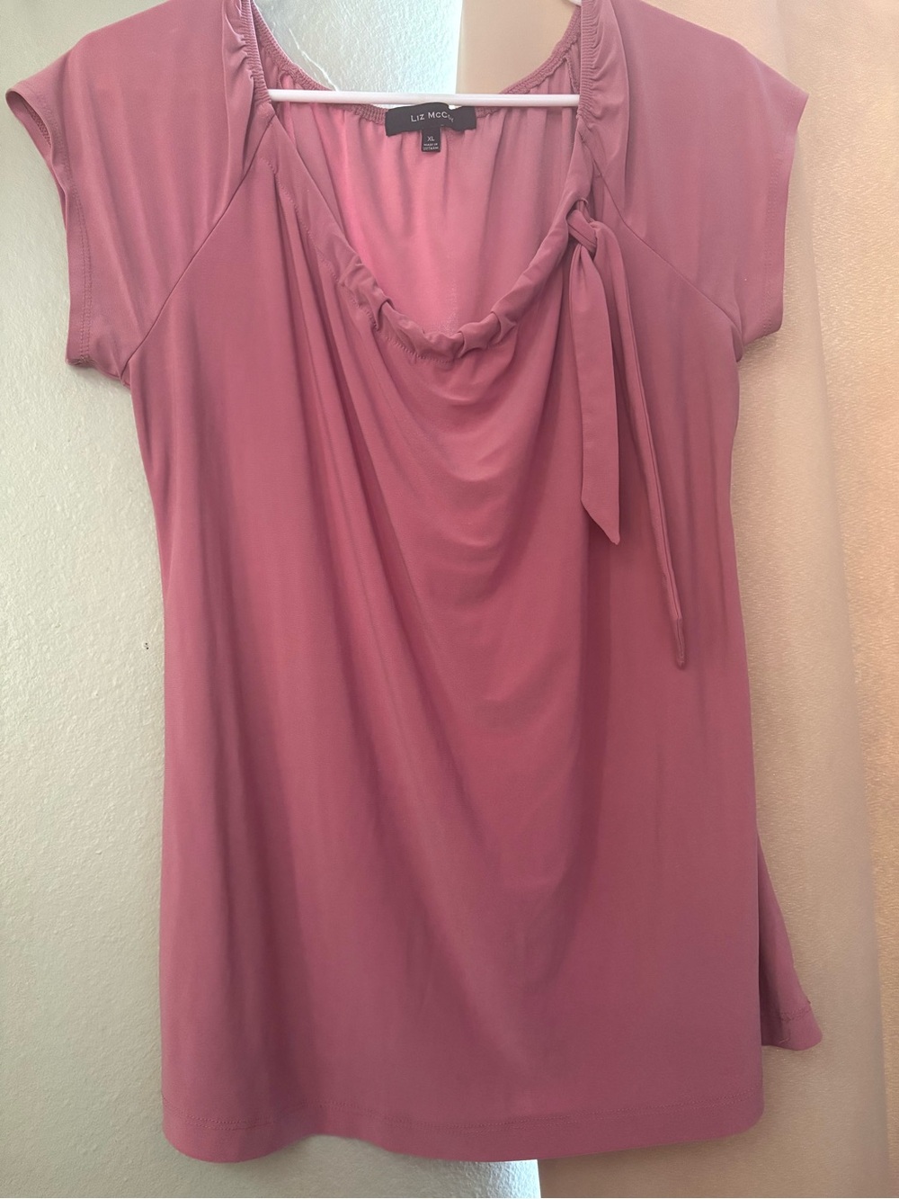 Liz Claiborne Rose Short-Sleeve Drape Neck Tie Top